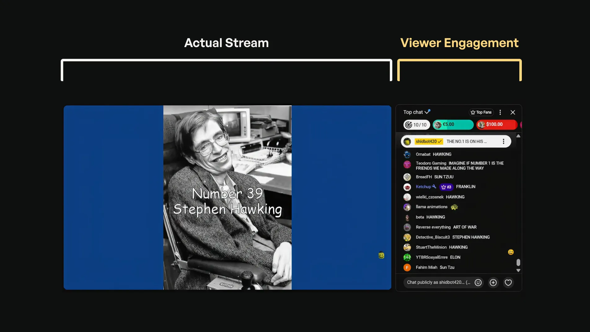 Livestream interface with portrait and chat
