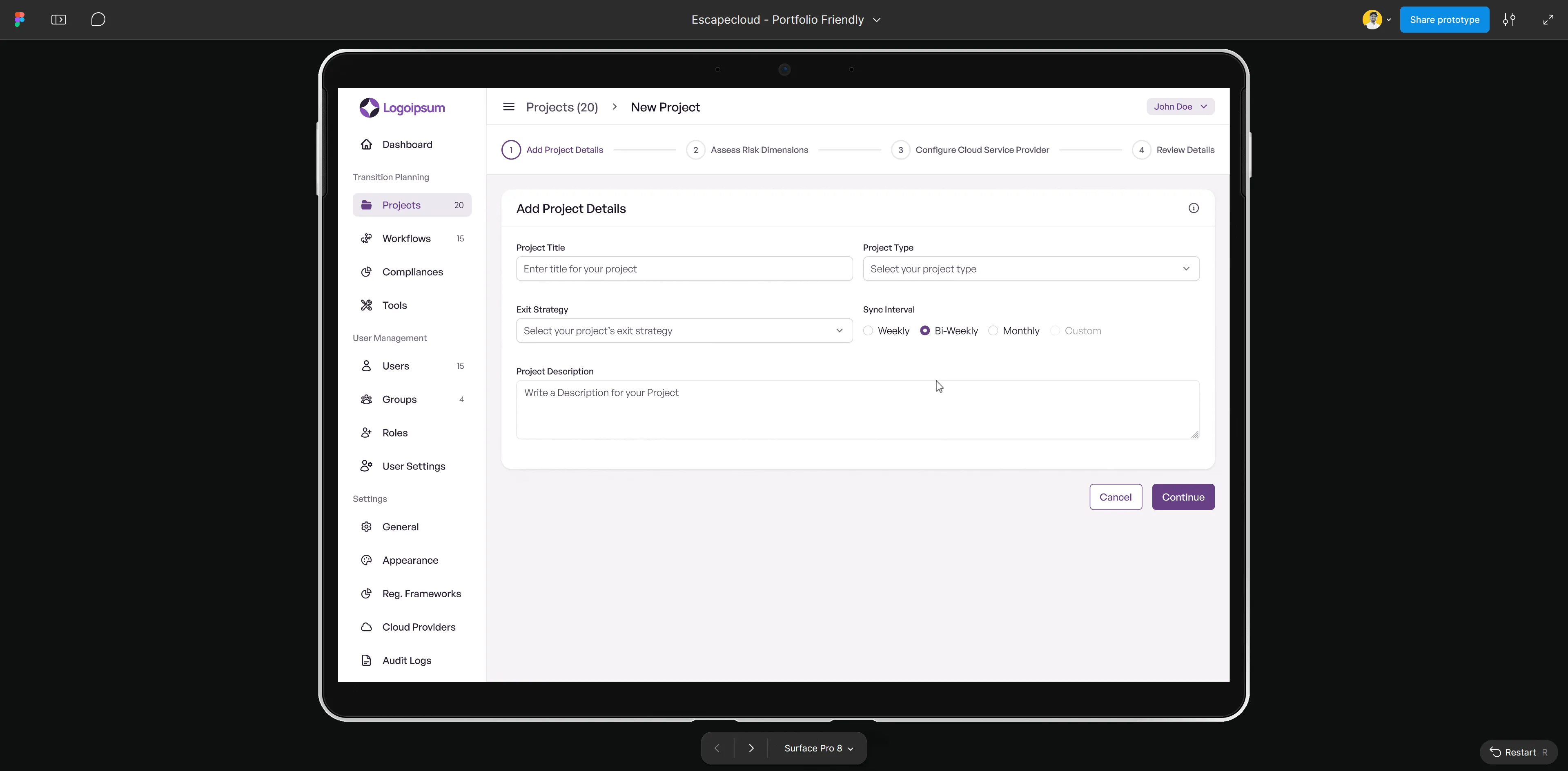 Create a project step-by-step flow