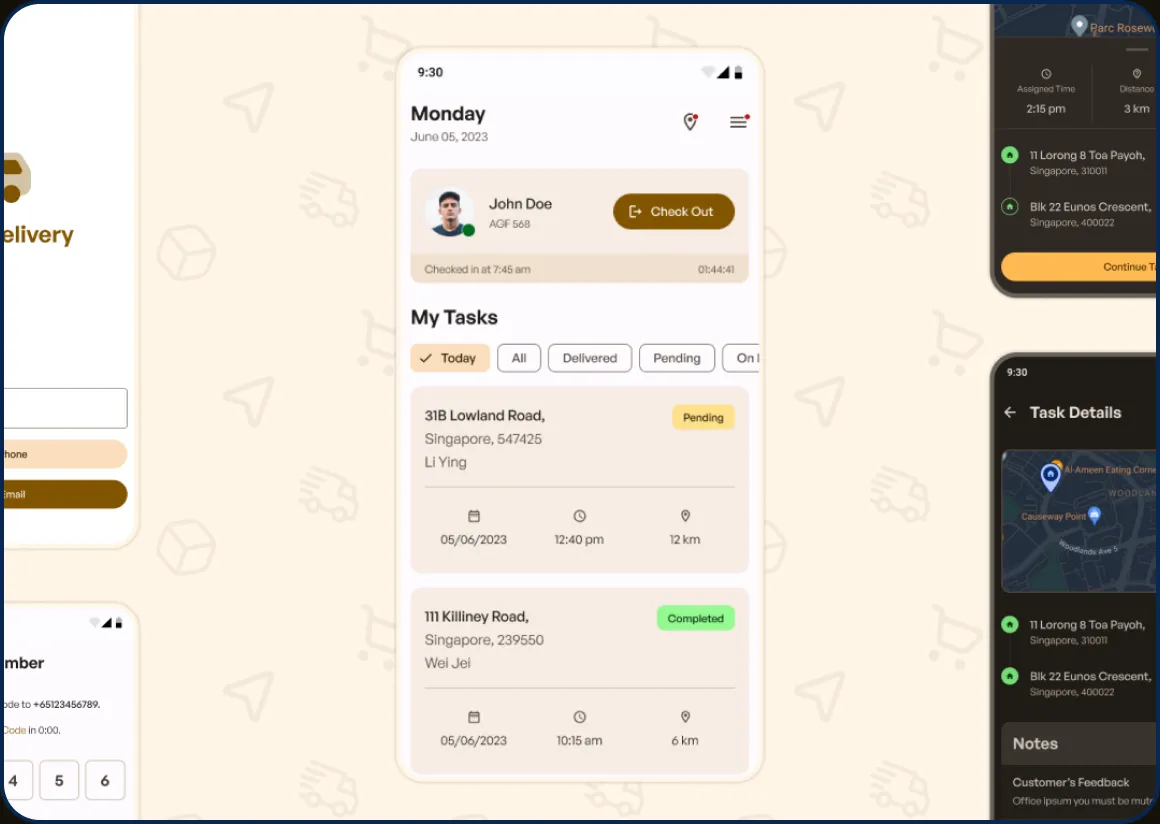 Evolve Delivery mobile app screens