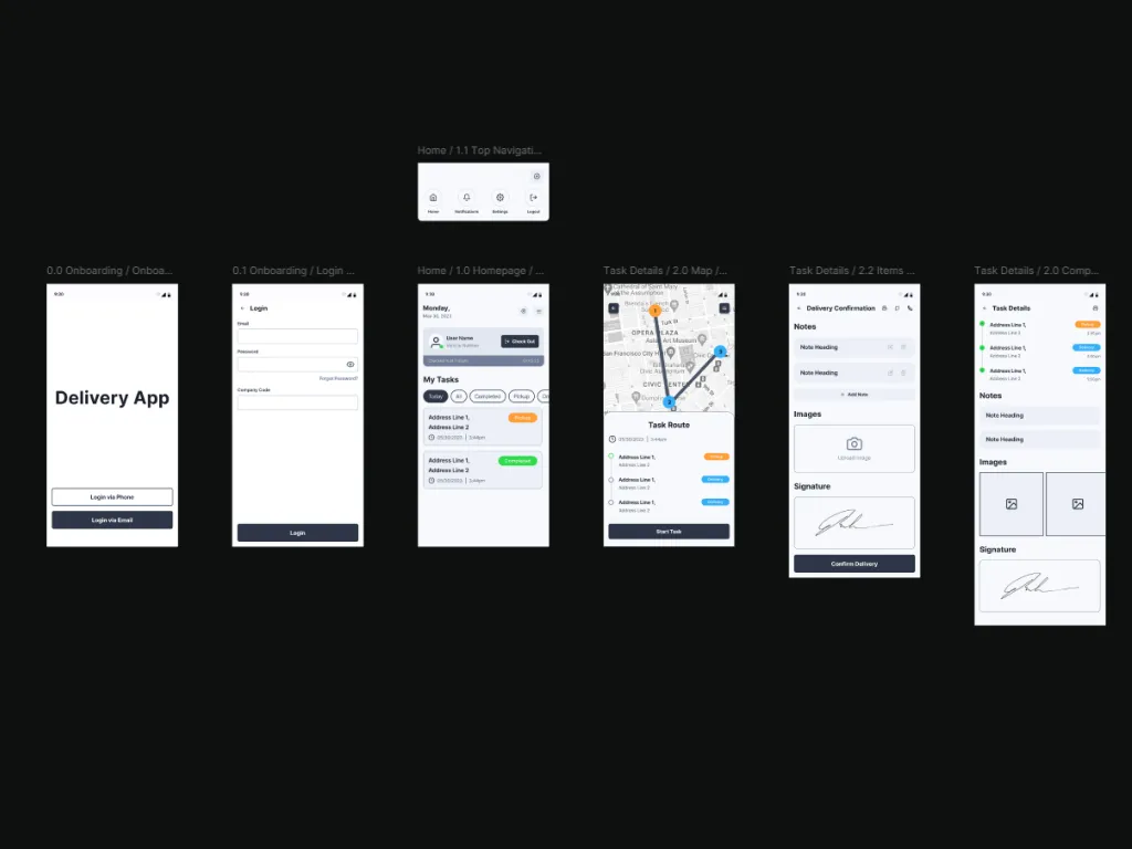Evolve Delivery wireframes